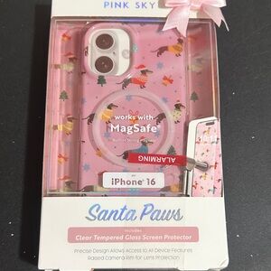 Pink sky Santa paws dachshund Christmas iPhone 16 case